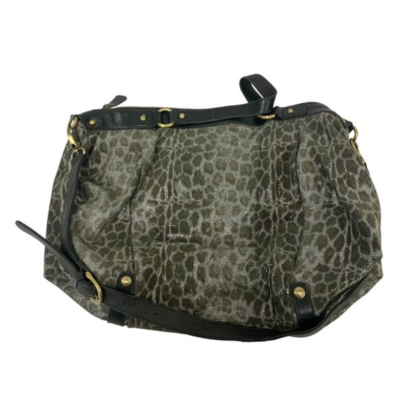 Sharif Womens Shoulder Handbag Green Leopard Print Leather satchel hobo Purse - Picture 2 of 15